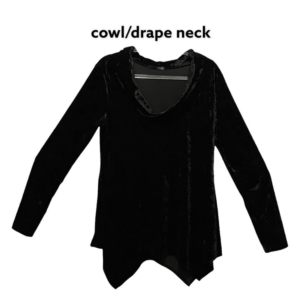 Ariella Velour Velvet Top Drape Neck Retro 90s Vintage Goth Goddess Witchy Woman